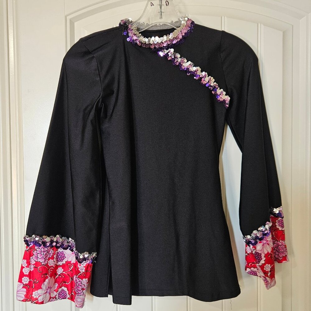 Black dance costume w/ red floral capris